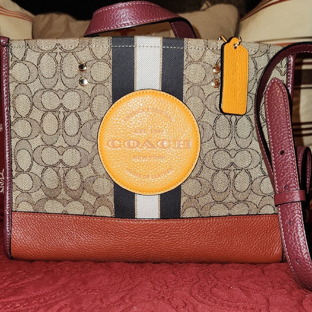 Coach Brown and Tan Shoulder Bag with Signature Monogram